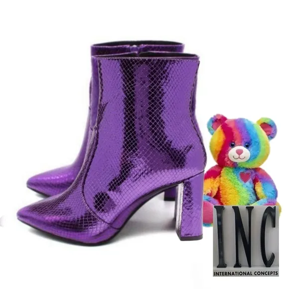 NWT Purple Holographic Snake Sparkle Shimmer Leather Bootie Party Boot Bootie
