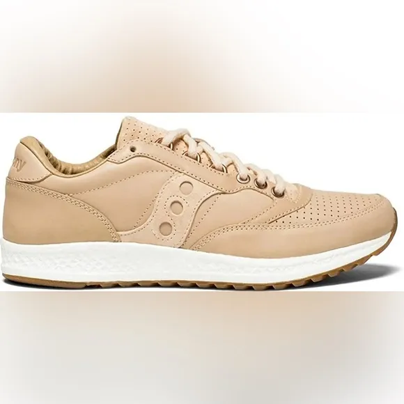 NWT Saucony Originals Freedom Runner Deluxe Tan ALL Leather Mens Brown Sneakers