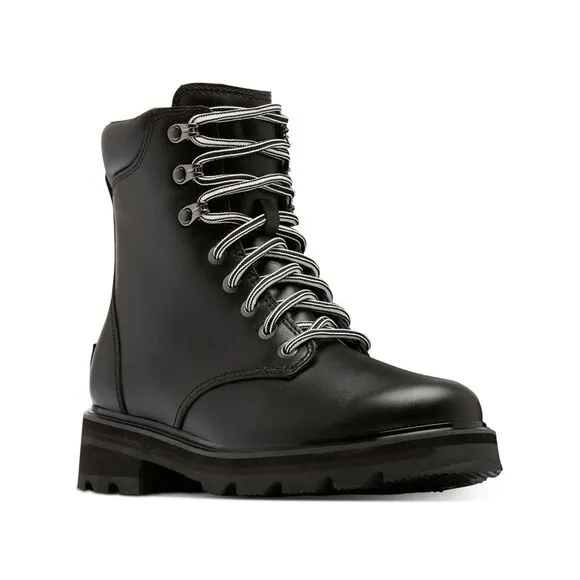 NWT SOREL Womens Black 1&quot; Platform Lennox Toe Block Heel Leather Boots Shoes 10