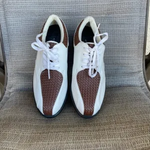 Oakley High-Quality Brown &amp; White Leather Golf Shoes