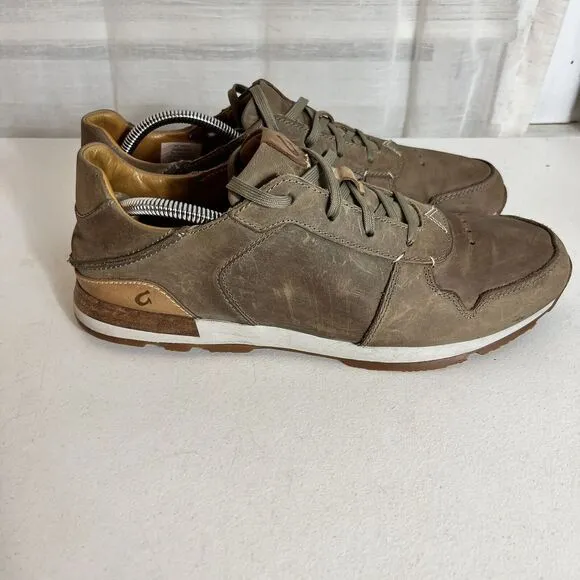 Olukai huaka'i li Mens Size 10 Brown Leather Lace Up Sneakers