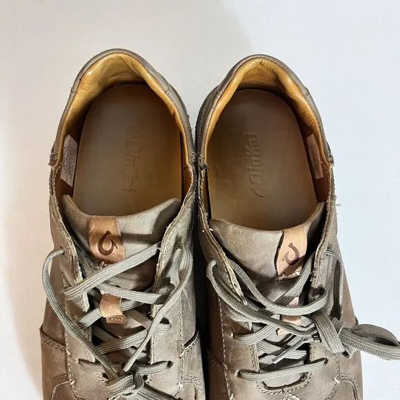 Olukai huaka'i li Mens Size 10 Brown Leather Lace Up Sneakers