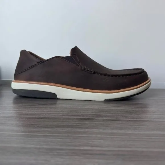 OluKai Kalia Men’s Nubuck Slip On Shoes $130 in Dark Wood