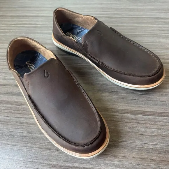 OluKai Kalia Men’s Nubuck Slip On Shoes $130 in Dark Wood