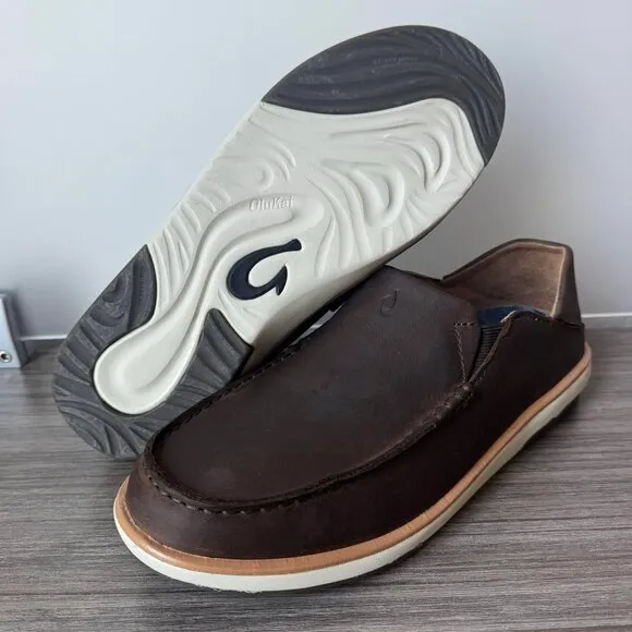 OluKai Kalia Men’s Nubuck Slip On Shoes $130 in Dark Wood