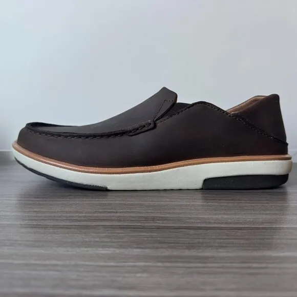 OluKai Kalia Men’s Nubuck Slip On Shoes $130 in Dark Wood