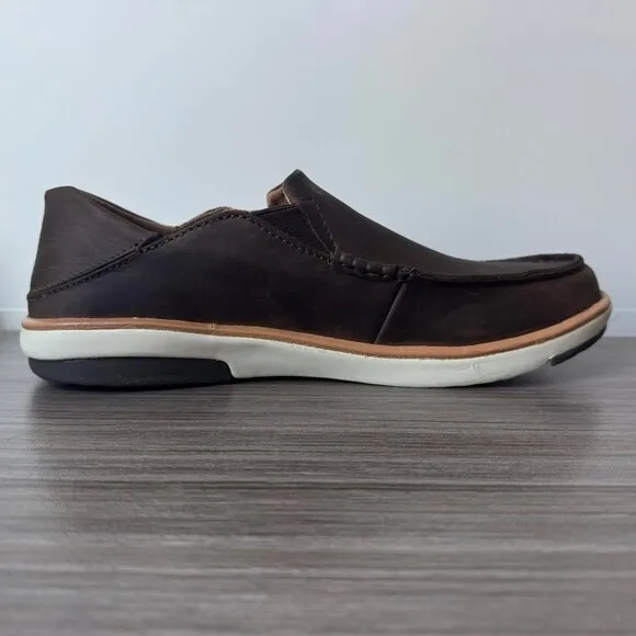 OluKai Kalia Men’s Nubuck Slip On Shoes $130 in Dark Wood