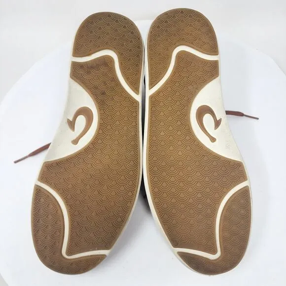 OluKai LAE' AHI LI 'ILI Sneaker Men 9.5 Brown Leather Drop In Heal Low Top 10455