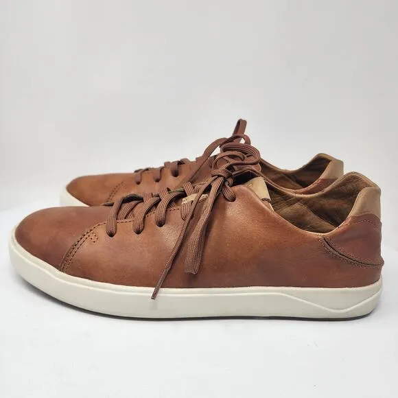OluKai LAE' AHI LI 'ILI Sneaker Men 9.5 Brown Leather Drop In Heal Low Top 10455