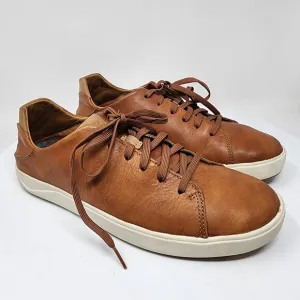 OluKai LAE' AHI LI 'ILI Sneaker Men 9.5 Brown Leather Drop In Heal Low Top 10455