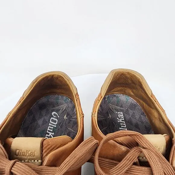 OluKai LAE' AHI LI 'ILI Sneaker Men 9.5 Brown Leather Drop In Heal Low Top 10455