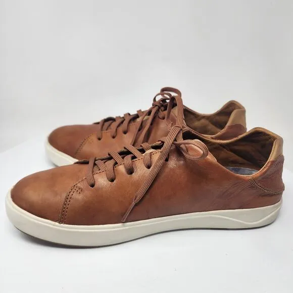 OluKai LAE' AHI LI 'ILI Sneaker Men 9.5 Brown Leather Drop In Heal Low Top 10455