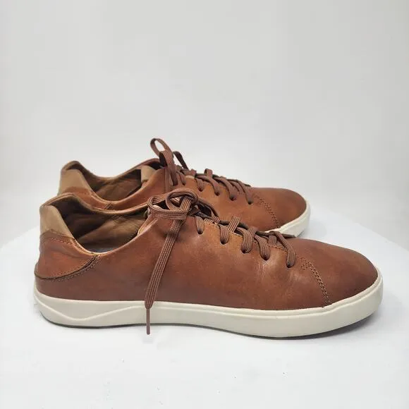 OluKai LAE' AHI LI 'ILI Sneaker Men 9.5 Brown Leather Drop In Heal Low Top 10455
