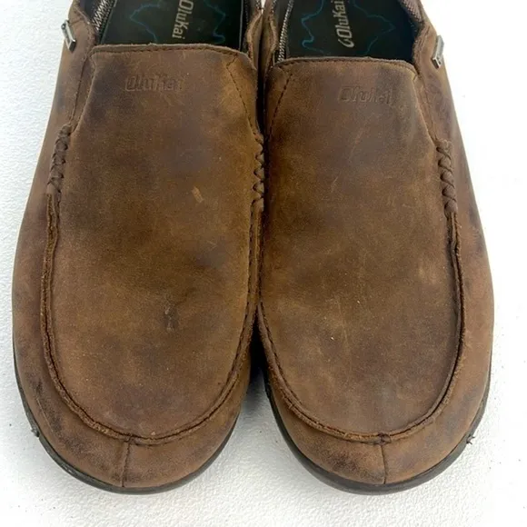 OluKai NA'I Loafers Espresso Brown Leather Waterproof Slip-On Waterproof Shoes
