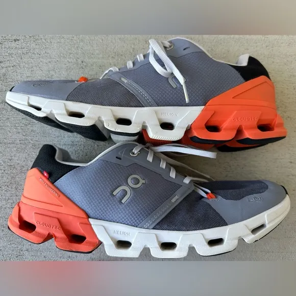 ON Cloudflyer 4 Fossil/Grey Flame/Orange Running Shoes Men’s Size 11.5 VGC Clean
