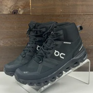 On Men's Cloudrock 2 Waterproof Black Hiking Boots Shoes Size US 7 EUC