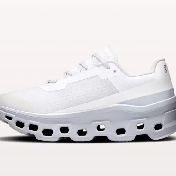 On Women's Cloudmonster Shoes, White/Glacier