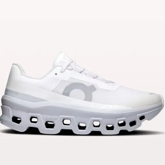 On Women's Cloudmonster Shoes, White/Glacier