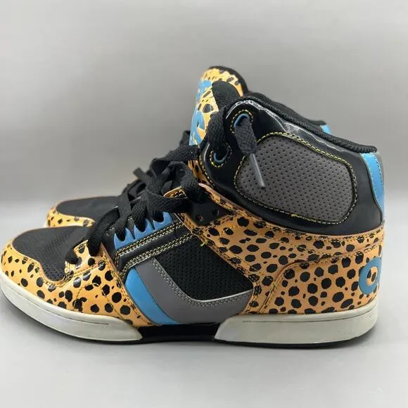Osiris NYC 83 Cheetah Print Blue Sneakers Men Size 12 Skateboard High Top Shoes
