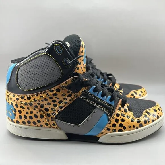 Osiris NYC 83 Cheetah Print Blue Sneakers Men Size 12 Skateboard High Top Shoes