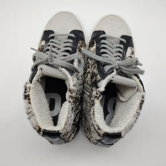 P448 Cow Print Star High-Top Sneaker Zipper Shoes Women's 40 EU 9.5-10 US