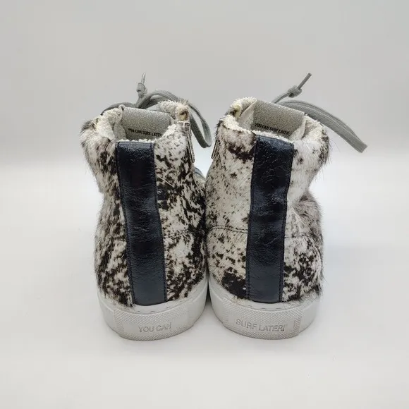 P448 Cow Print Star High-Top Sneaker Zipper Shoes Women's 40 EU 9.5-10 US