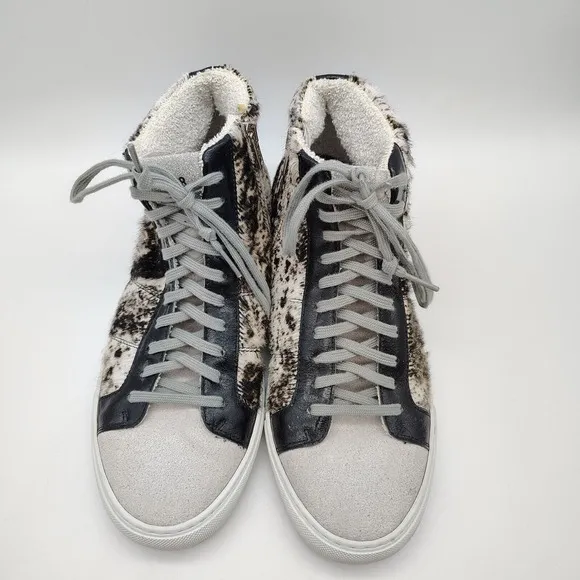P448 Cow Print Star High-Top Sneaker Zipper Shoes Women's 40 EU 9.5-10 US