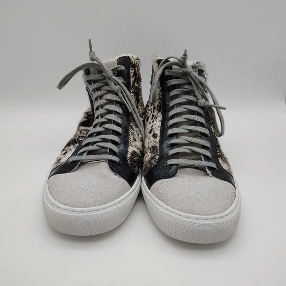 P448 Cow Print Star High-Top Sneaker Zipper Shoes Women's 40 EU 9.5-10 US