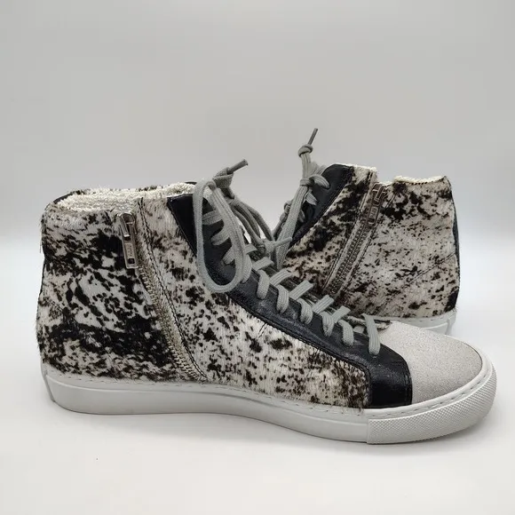 P448 Cow Print Star High-Top Sneaker Zipper Shoes Women's 40 EU 9.5-10 US