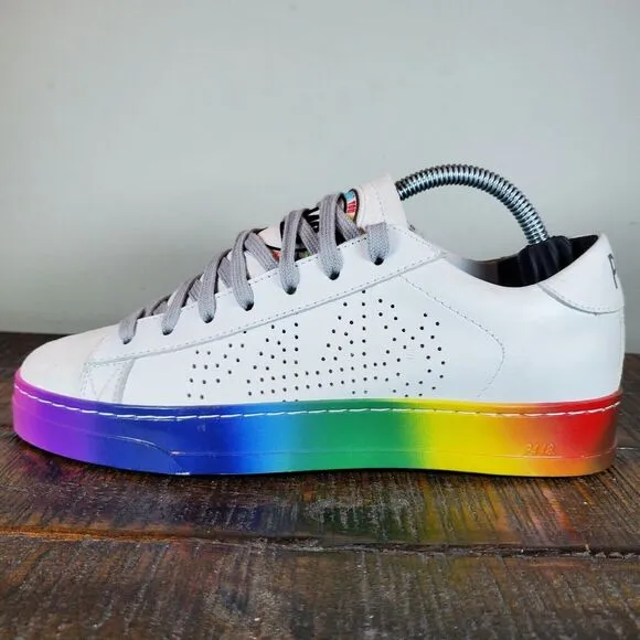 P448 Jack Pride Womens Size 6-6.5 EU 36 Shoes White Rainbow Lace Up Low Top