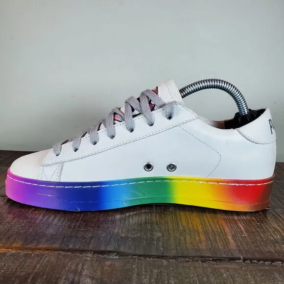 P448 Jack Pride Womens Size 6-6.5 EU 36 Shoes White Rainbow Lace Up Low Top