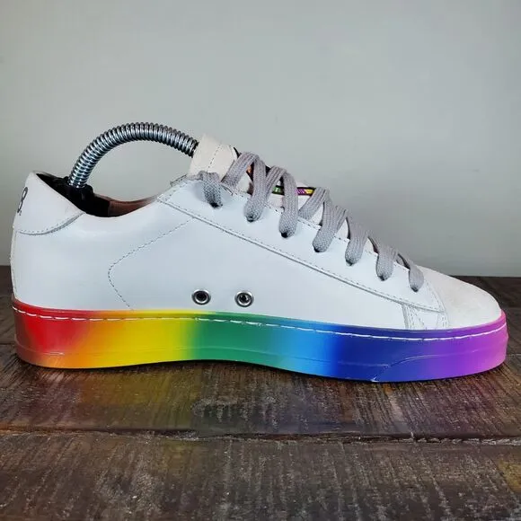P448 Jack Pride Womens Size 6-6.5 EU 36 Shoes White Rainbow Lace Up Low Top