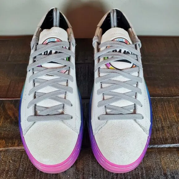 P448 Jack Pride Womens Size 6-6.5 EU 36 Shoes White Rainbow Lace Up Low Top
