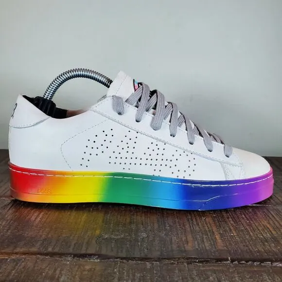 P448 Jack Pride Womens Size 6-6.5 EU 36 Shoes White Rainbow Lace Up Low Top
