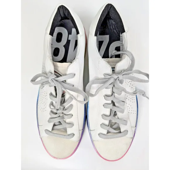P448 Jack Pride Womens W12 M10 EU 43 Shoes White Rainbow Sole Lace Up Low Top