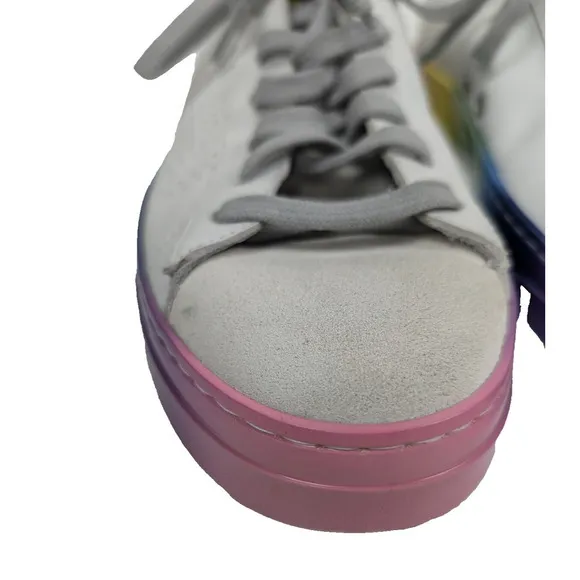P448 Jack Pride Womens W12 M10 EU 43 Shoes White Rainbow Sole Lace Up Low Top