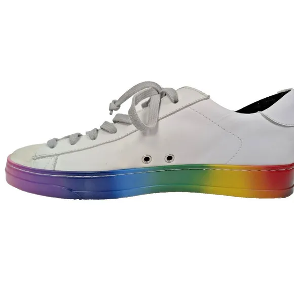 P448 Jack Pride Womens W12 M10 EU 43 Shoes White Rainbow Sole Lace Up Low Top