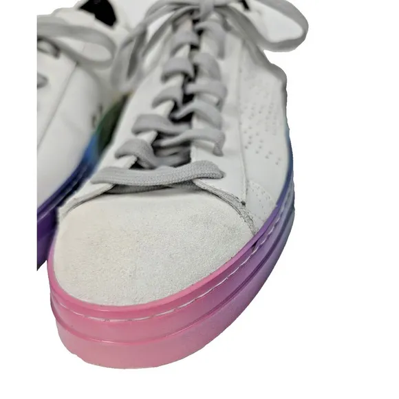 P448 Jack Pride Womens W12 M10 EU 43 Shoes White Rainbow Sole Lace Up Low Top