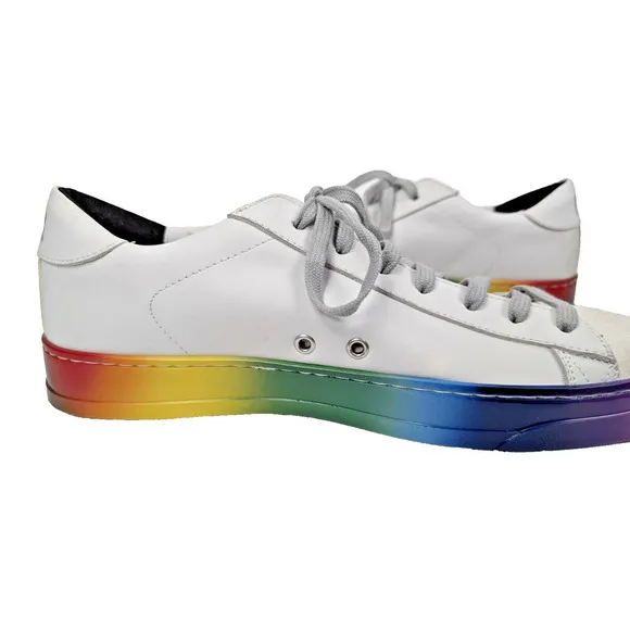 P448 Jack Pride Womens W12 M10 EU 43 Shoes White Rainbow Sole Lace Up Low Top