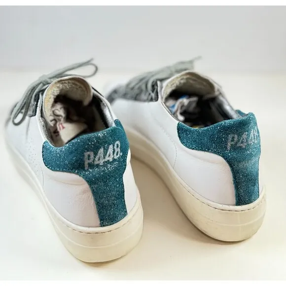 P488 Thea Shabby Mens Shoes White Leather Low Top Casual Sneakers EU 41 US 8