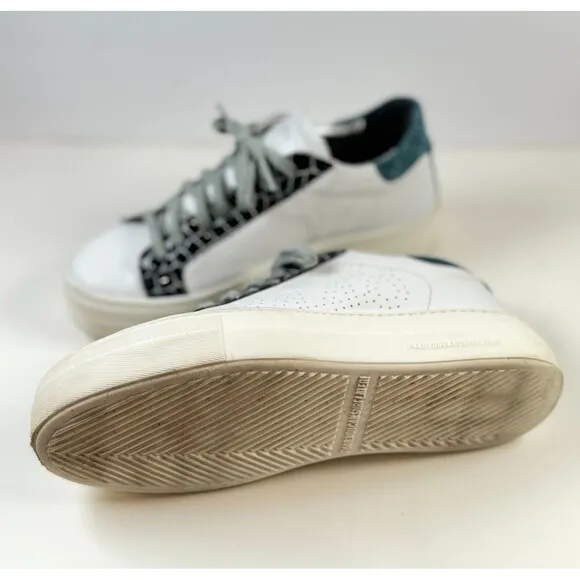 P488 Thea Shabby Mens Shoes White Leather Low Top Casual Sneakers EU 41 US 8