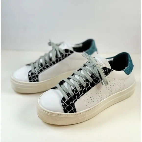 P488 Thea Shabby Mens Shoes White Leather Low Top Casual Sneakers EU 41 US 8