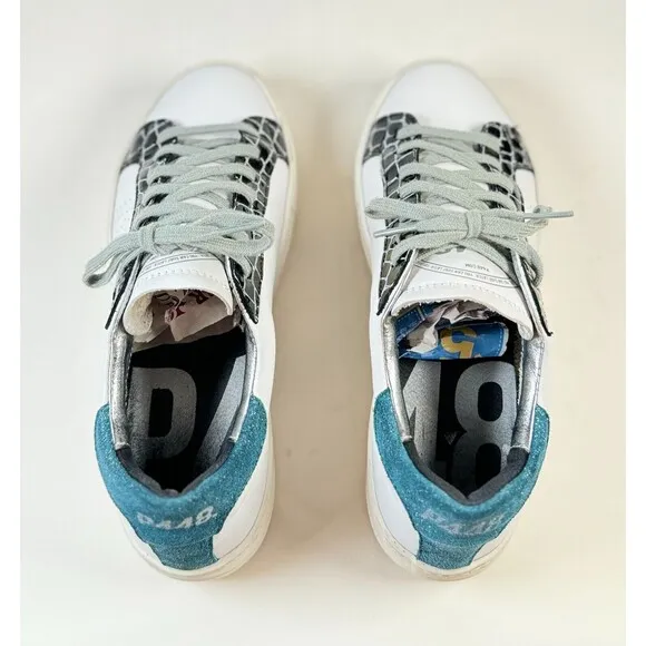 P488 Thea Shabby Mens Shoes White Leather Low Top Casual Sneakers EU 41 US 8