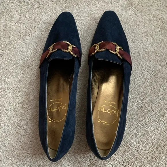 PALOMA Navy Blue Velour Pointy Shoes Made In Italy