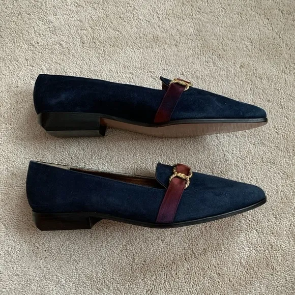 PALOMA Navy Blue Velour Pointy Shoes Made In Italy
