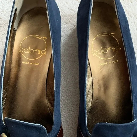 PALOMA Navy Blue Velour Pointy Shoes Made In Italy
