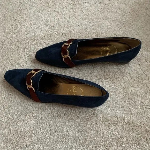 PALOMA Navy Blue Velour Pointy Shoes Made In Italy