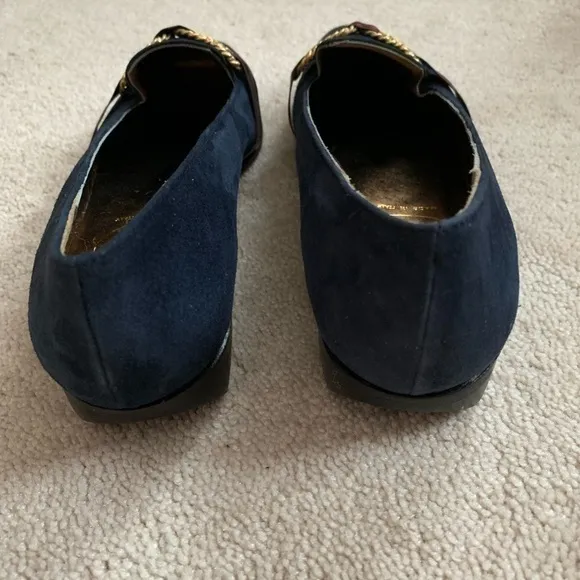 PALOMA Navy Blue Velour Pointy Shoes Made In Italy