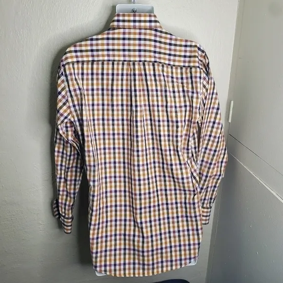 Peter Millar Plaid Button Down Shirt Men Size Medium Orange Purple