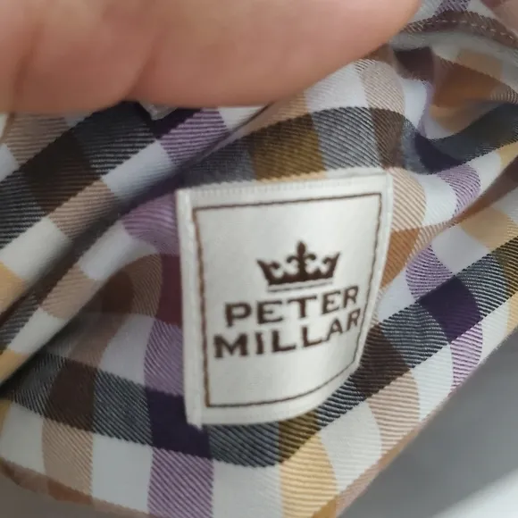 Peter Millar Plaid Button Down Shirt Men Size Medium Orange Purple